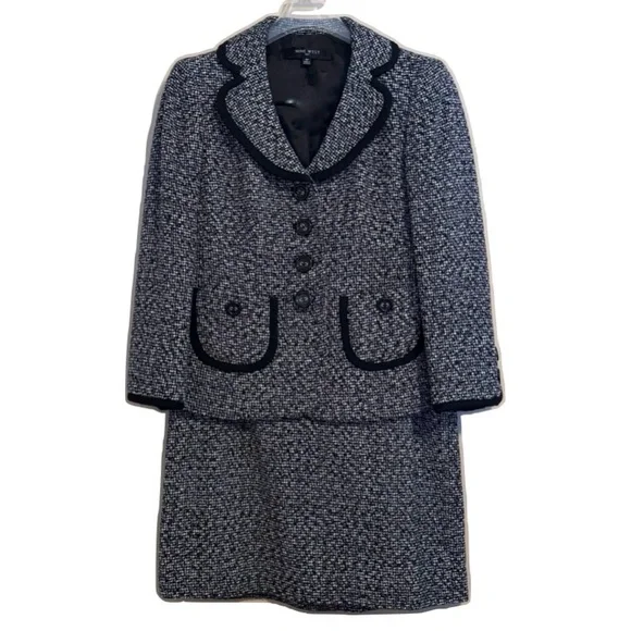 Nine West Tweed Black and White Skirt Suit 4P 4 Petite - Picture 11 of 12